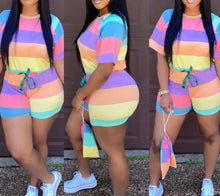 Load image into Gallery viewer, Angel&#39;s Rainbow Striped Cropped Short Set
